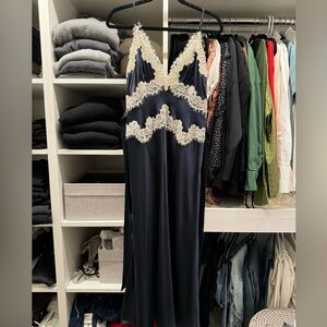 DOEN OBELIA NAVY SILK + LACE MIDI DRESS